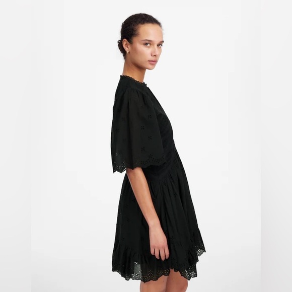 Madewell Eyelet Flutter Sleeve Mini Dress Cotton in Jet Black Size 00 NWT - Picture 3 of 15